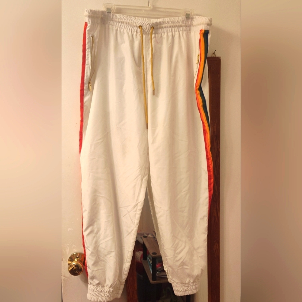 Women's White Track Pants with Multicolor Stripes